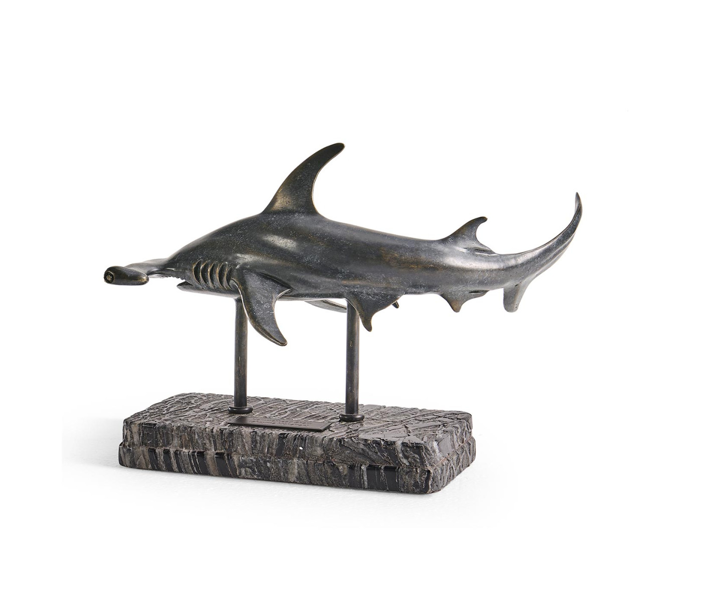 Arc Hammerhead Shark Bronze Statue with Marble Base