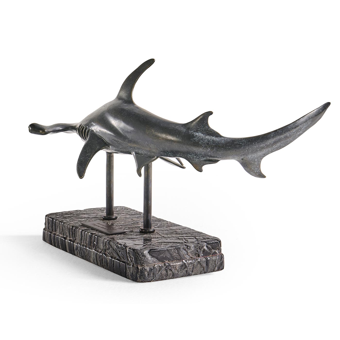 Arc Hammerhead Shark Bronze Statue with Marble Base