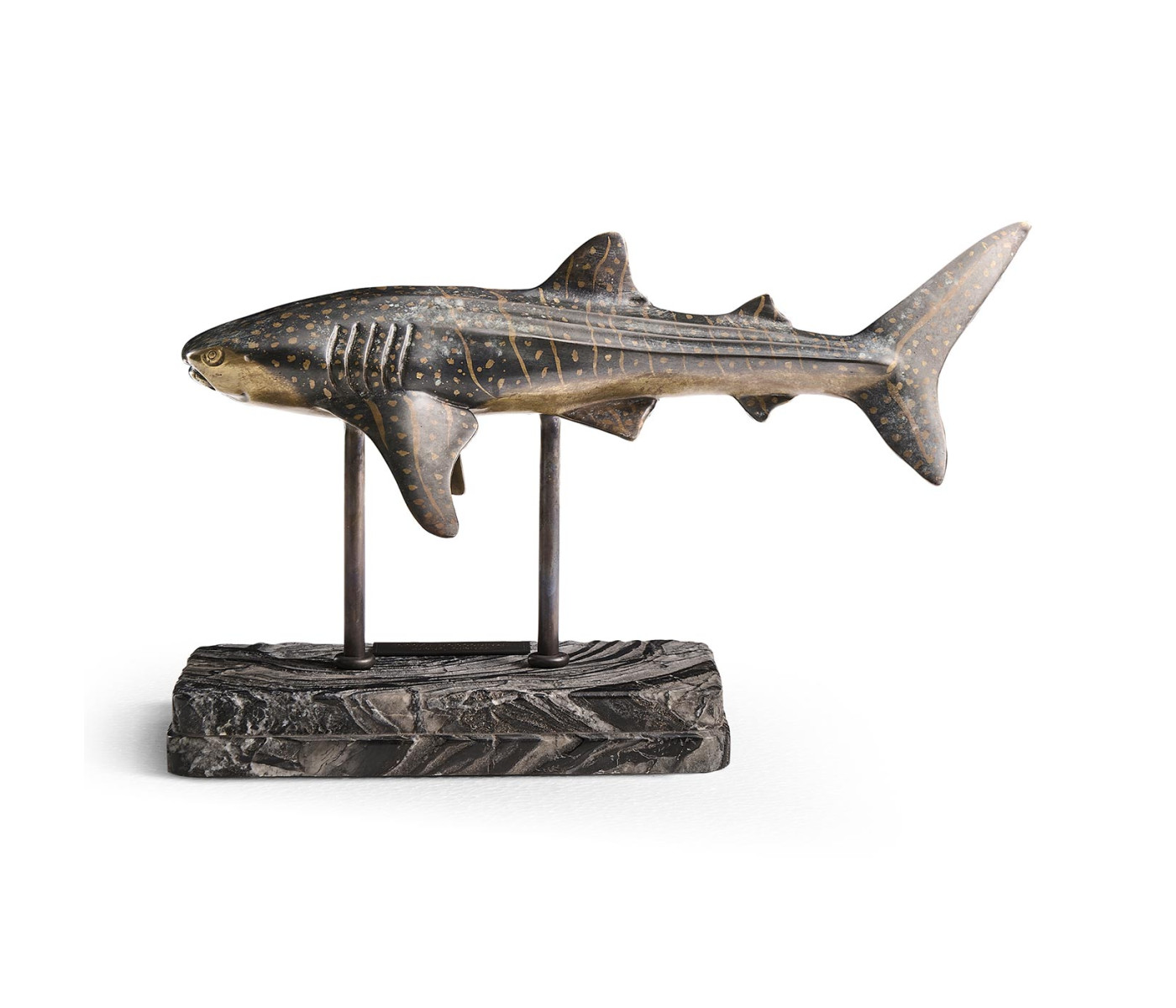 Whale Shark Bronze Statue with Marble Base