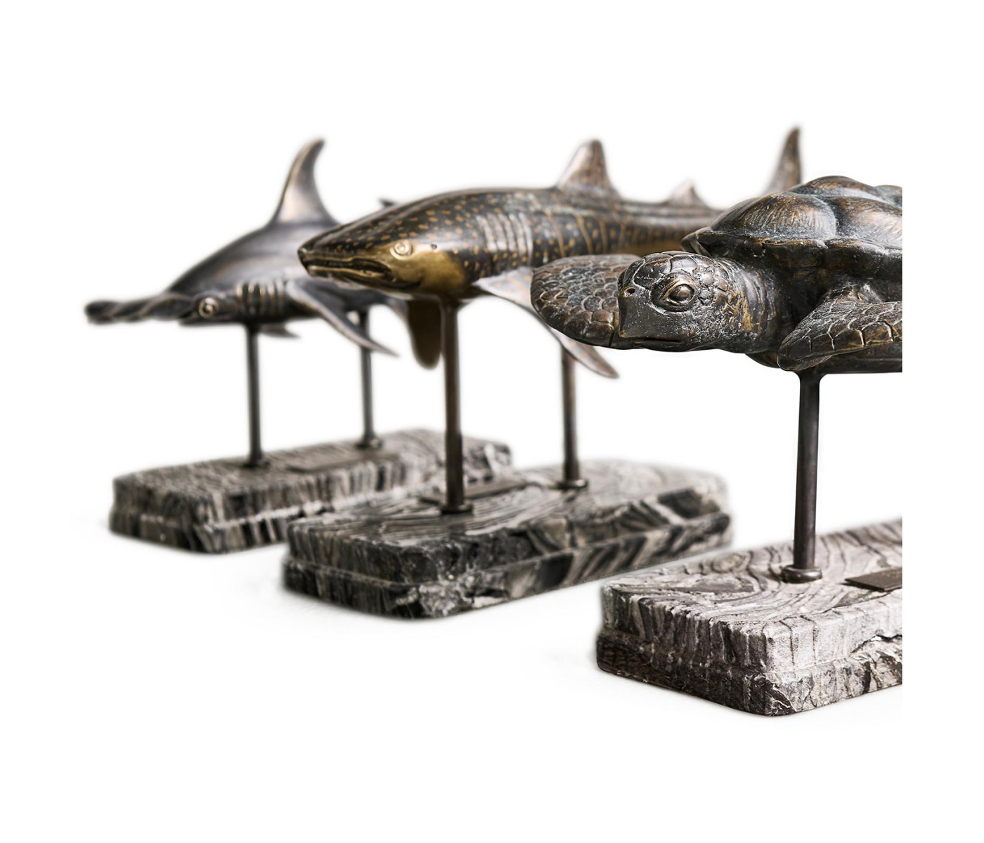 Whale Shark Bronze Statue with Marble Base