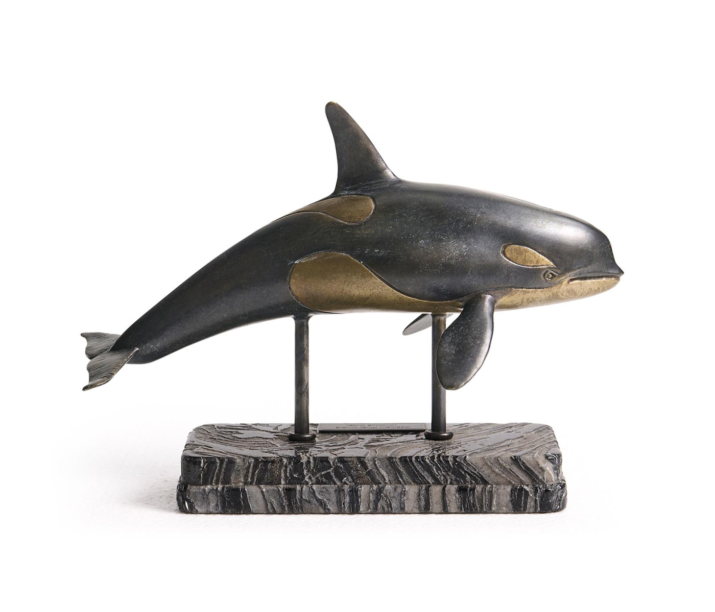 Killer Whale Bronze Statue with Marble Base