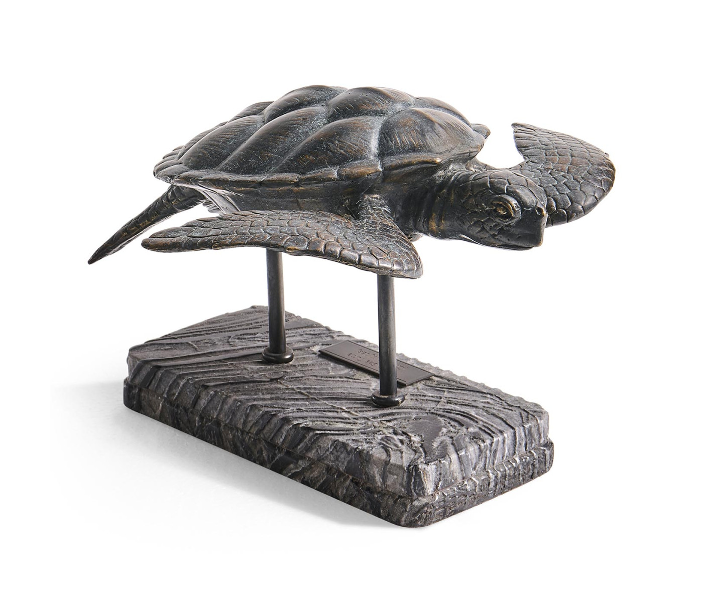 Sea Tortoise Bronze Statue with Marble Base