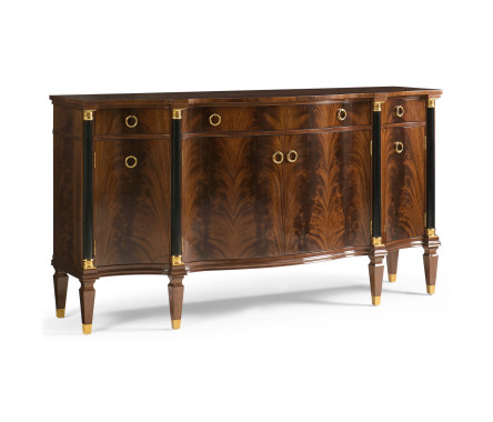 Serpentine antique brown mahogany sideboard with four doors