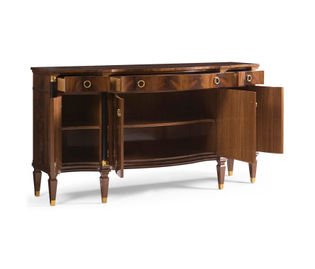 Serpentine antique brown mahogany sideboard with four doors