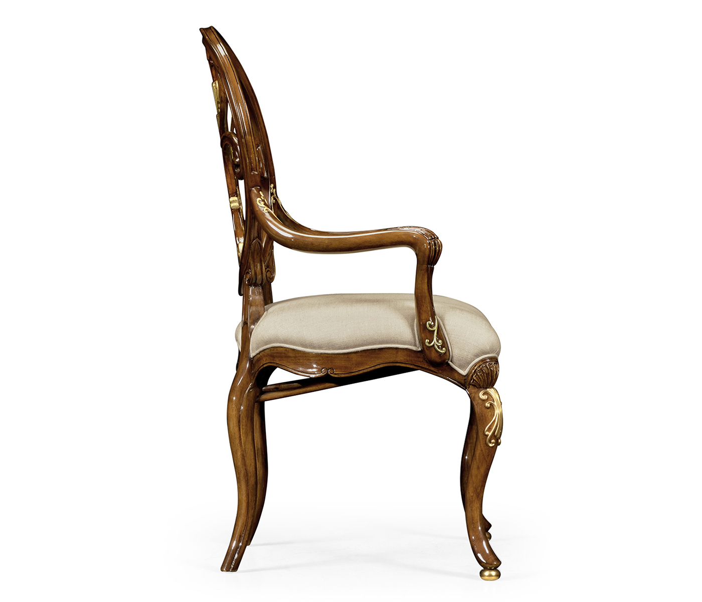 Sheraton Style Burl Walnut Oval Back Arm Chair