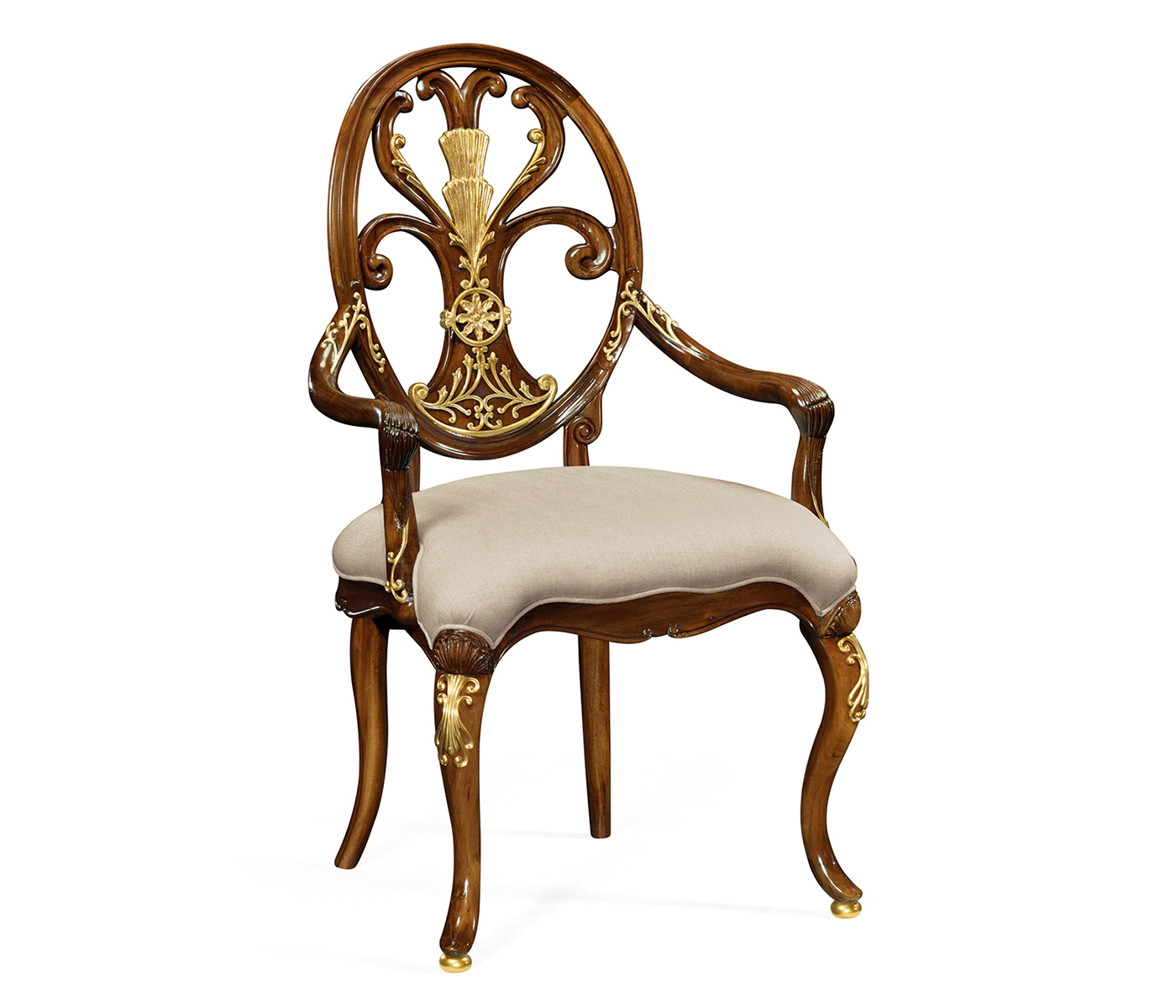 Sheraton Style Burl Walnut Oval Back Arm Chair