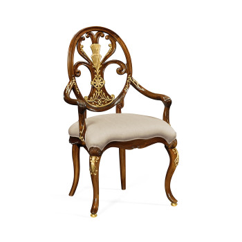 Sheraton Style Burl Walnut Oval Back Arm Chair