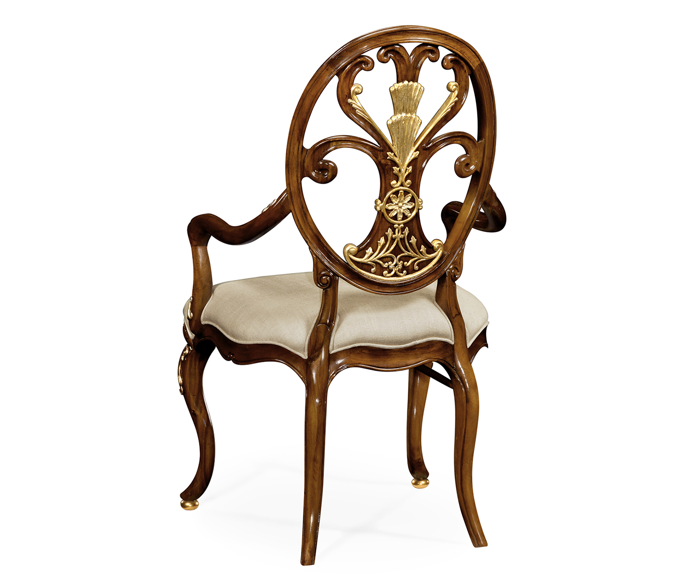 Sheraton Style Burl Walnut Oval Back Arm Chair