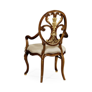 Sheraton Style Burl Walnut Oval Back Arm Chair