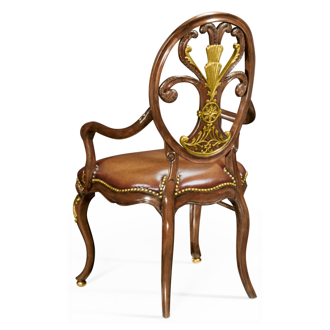 Sheraton Style Burl Walnut Oval Back Arm Chair