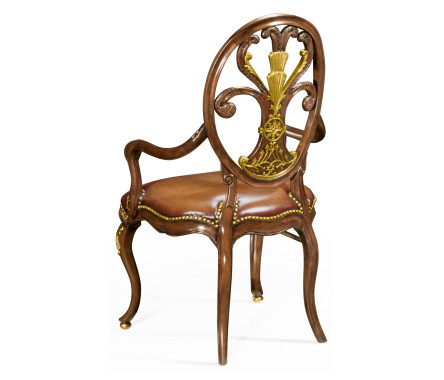 Sheraton Style Burl Walnut Oval Back Arm Chair