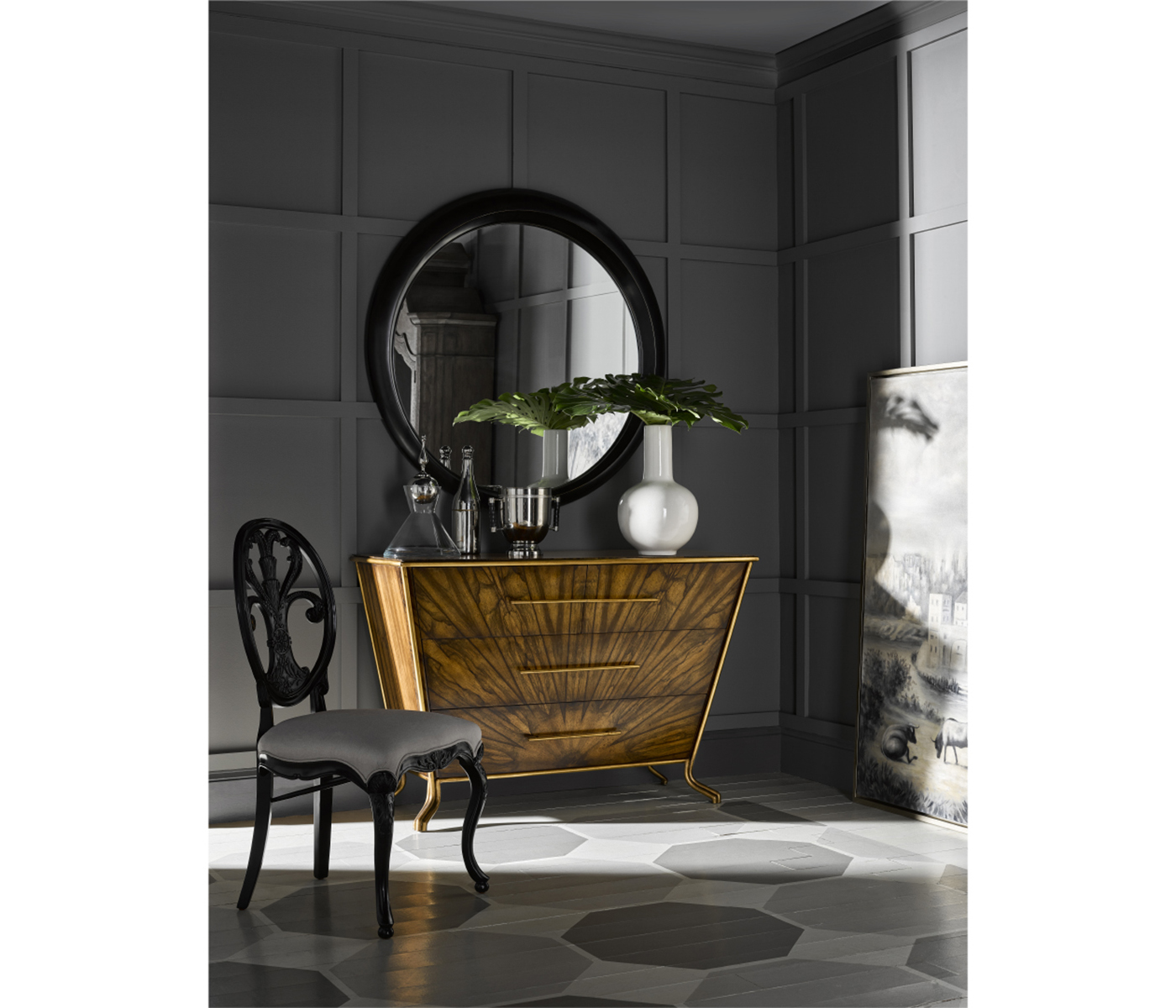 Sheraton Style Burl Walnut Oval Back Side Chair