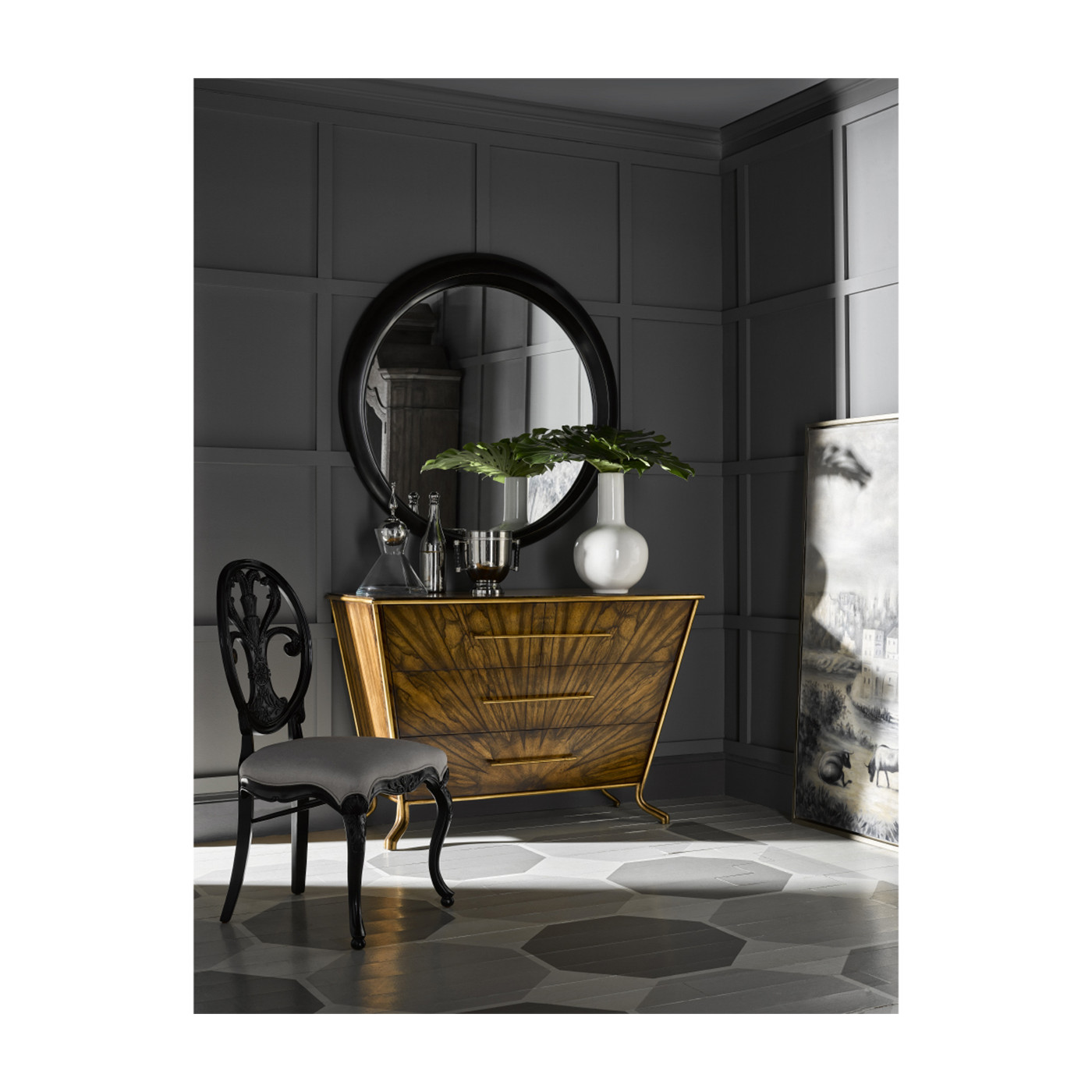 Sheraton Style Burl Walnut Oval Back Side Chair