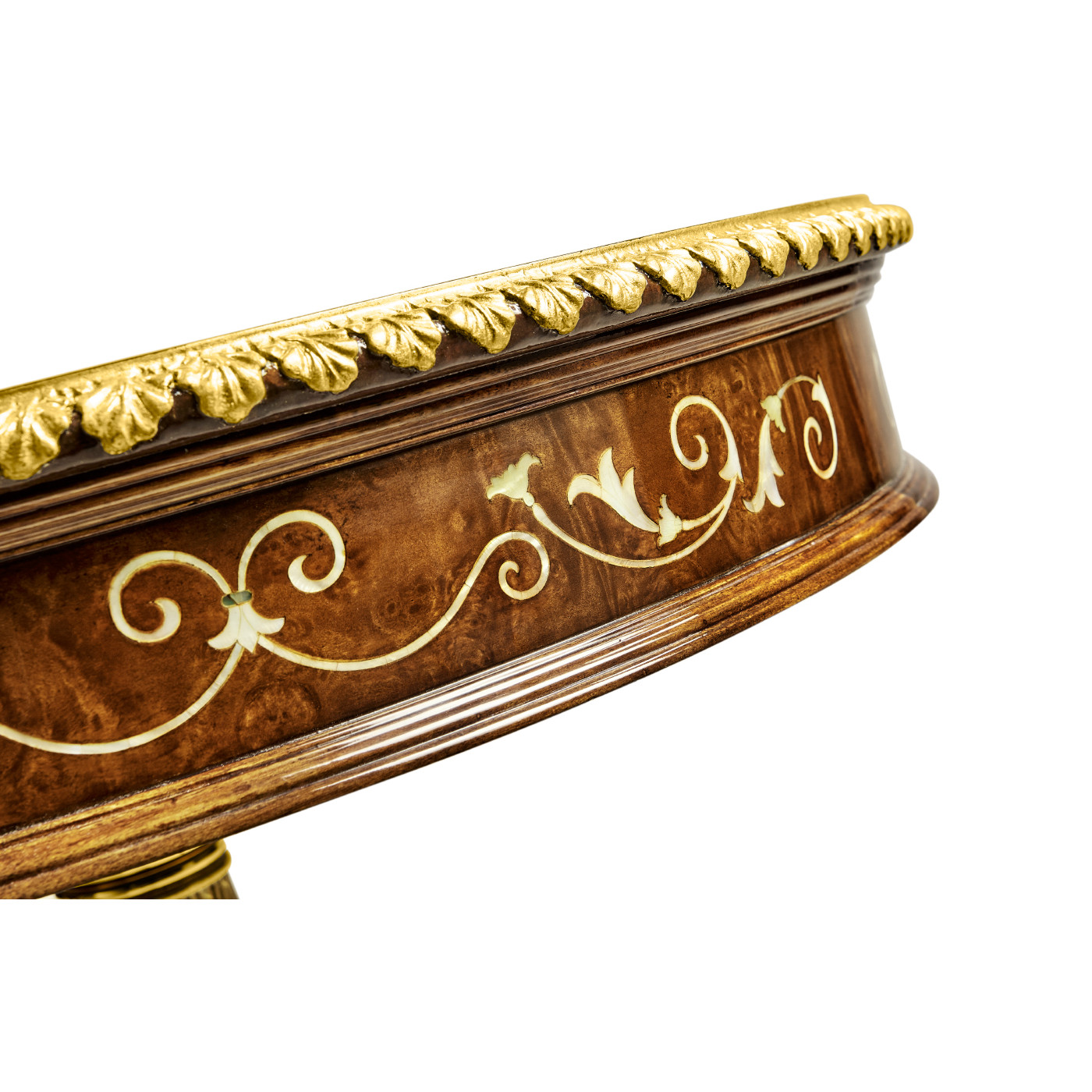 Burl & mother of pearl inlaid round side table