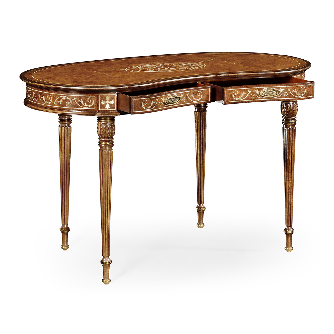 Burl & mother of pearl kidney shaped desk