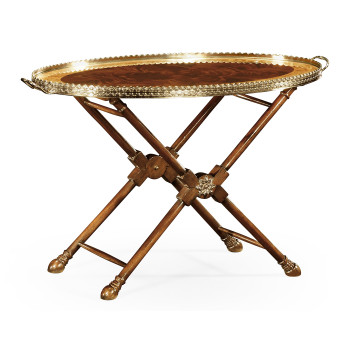 Oval Mahogany Tray on Stand with Brass Border