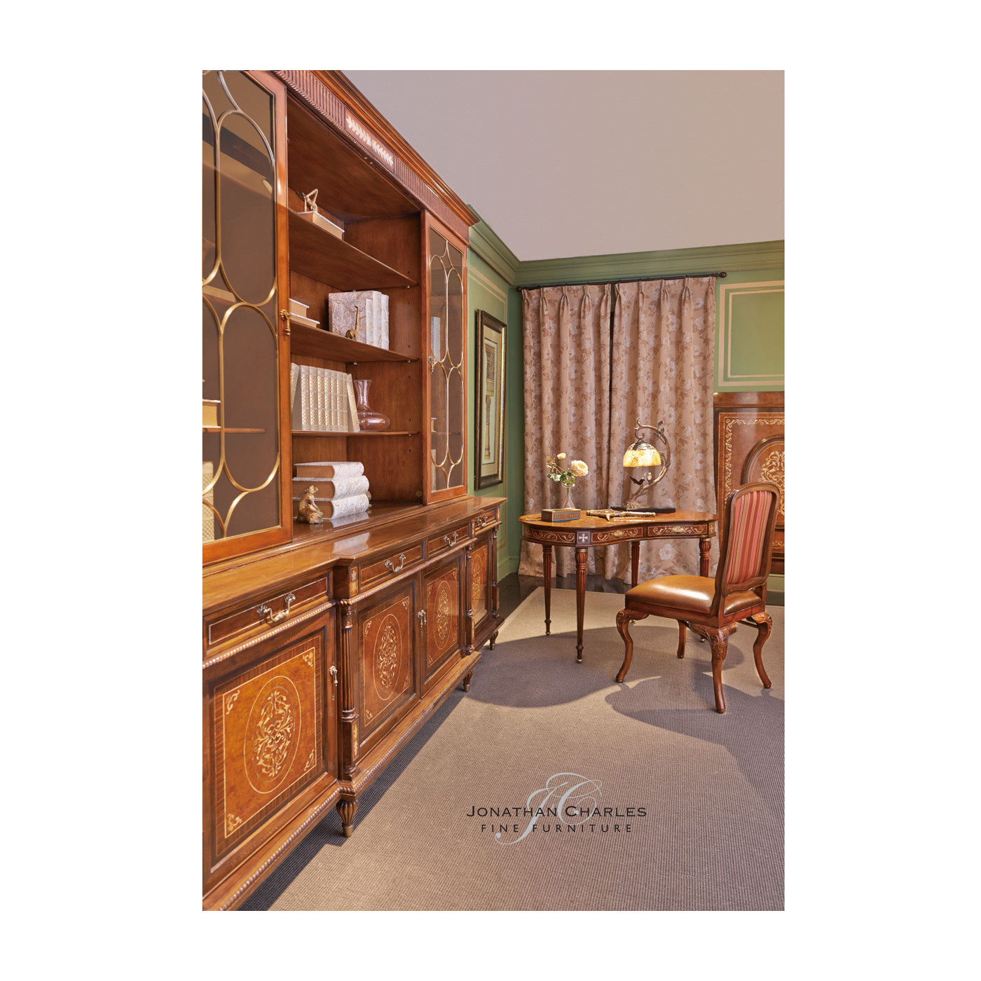 Large Burl & Mother of Pearl Glazed Bookcase