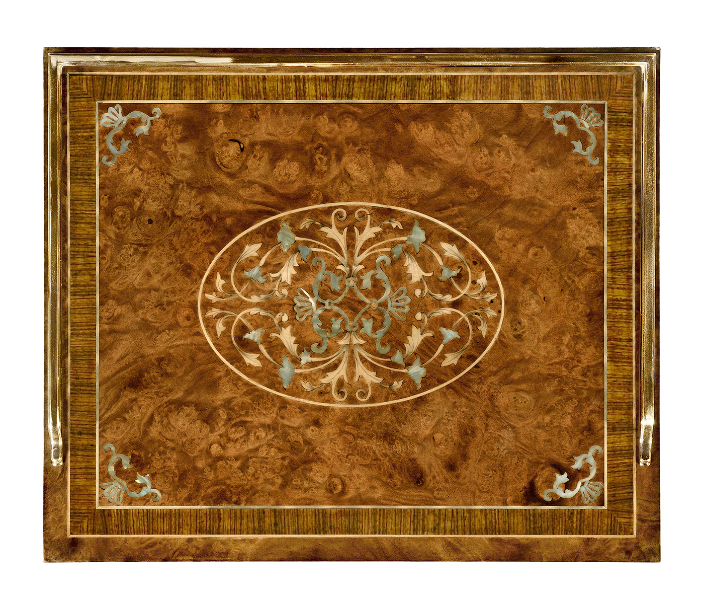 Pair of Burl & Mother of Pearl Bedside Cabinets with Undertier
