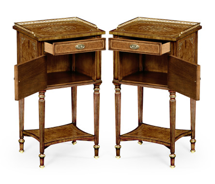 Pair of Burl & Mother of Pearl Bedside Cabinets with Undertier