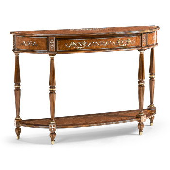 Burl and mother of pearl inlaid demilune console