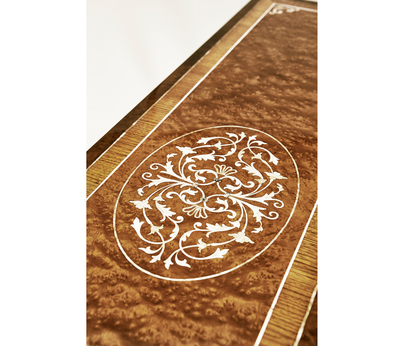 Burl & mother of pearl console