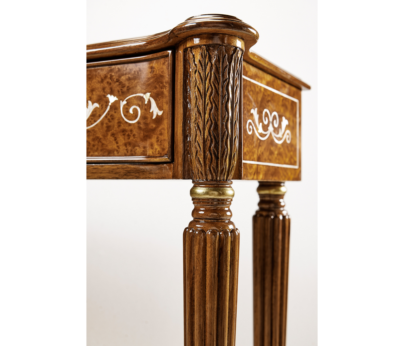 Burl & mother of pearl console