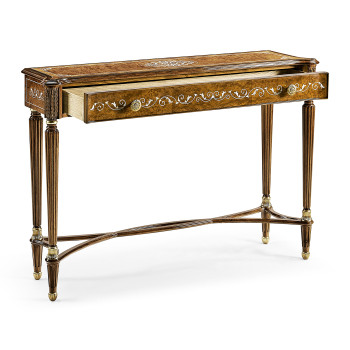 Burl & mother of pearl console