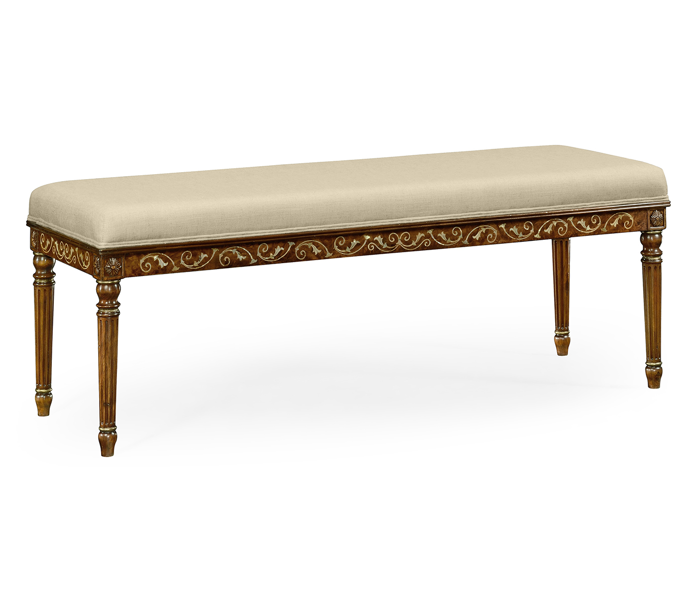 Burl & Mother of Pearl Upholstered Bench