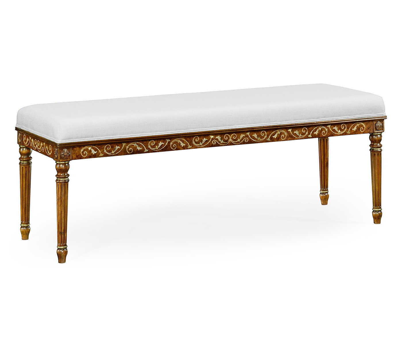 Burl & Mother of Pearl Upholstered Bench