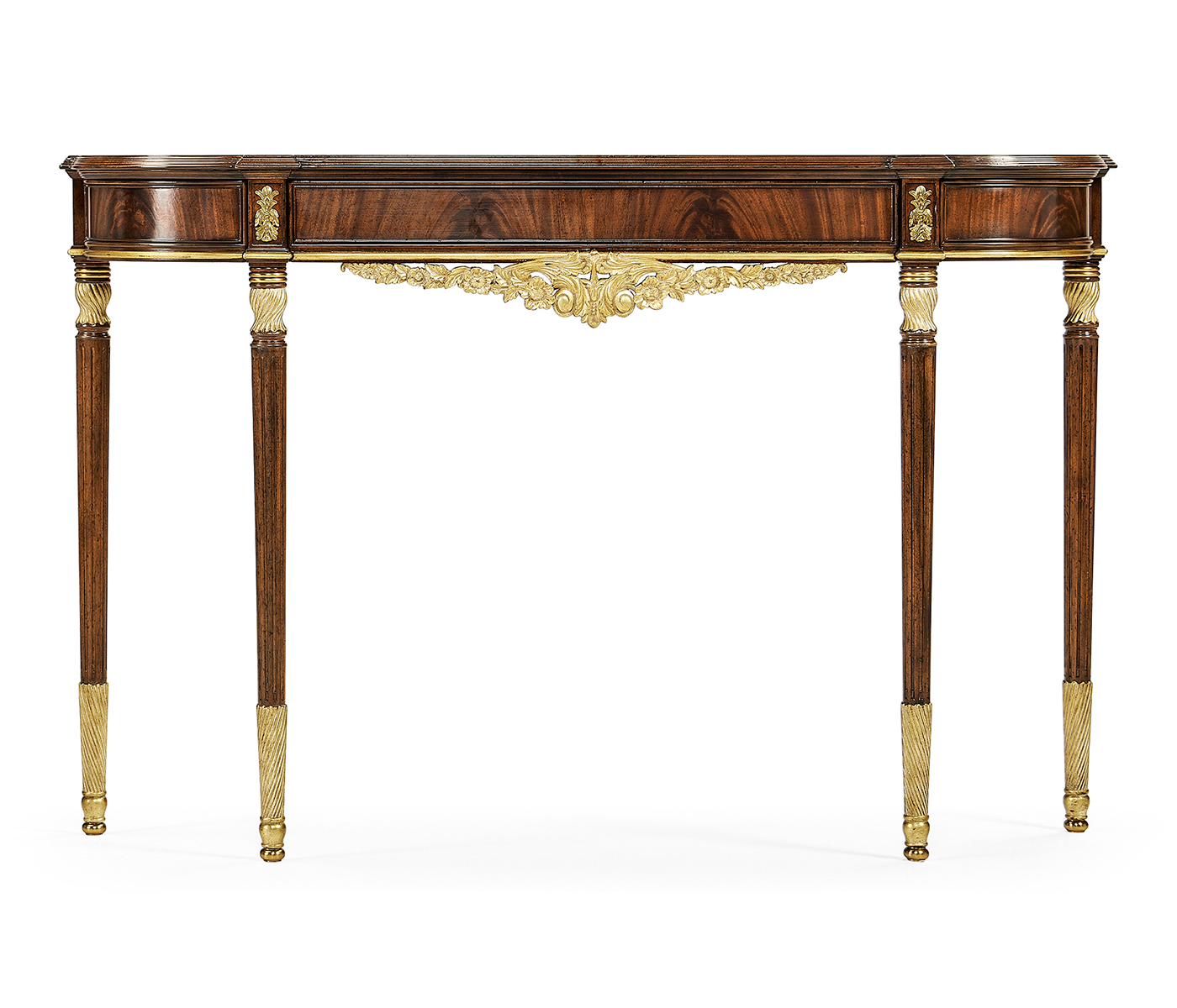 Louis IV style narrow mahogany & gilded console