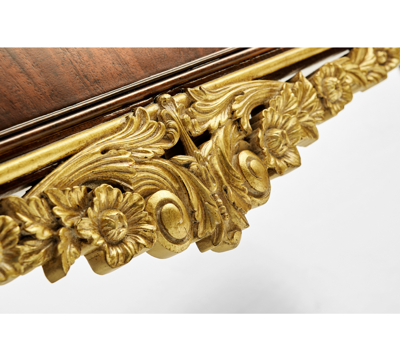 Louis IV style narrow mahogany & gilded console