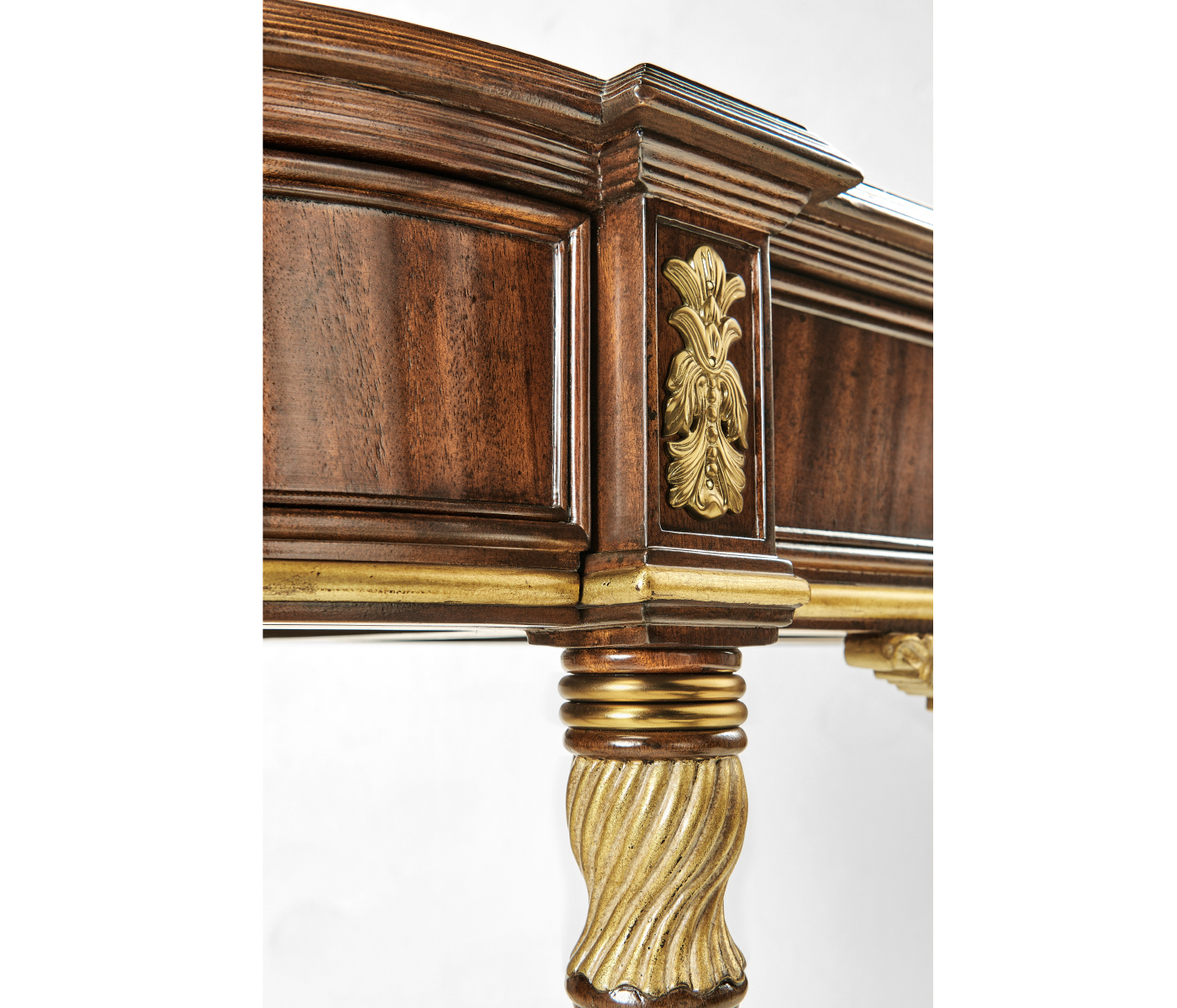 Louis IV style narrow mahogany & gilded console