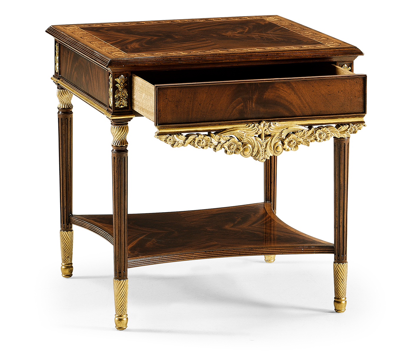 Louis IV style mahogany & gilded square side table
