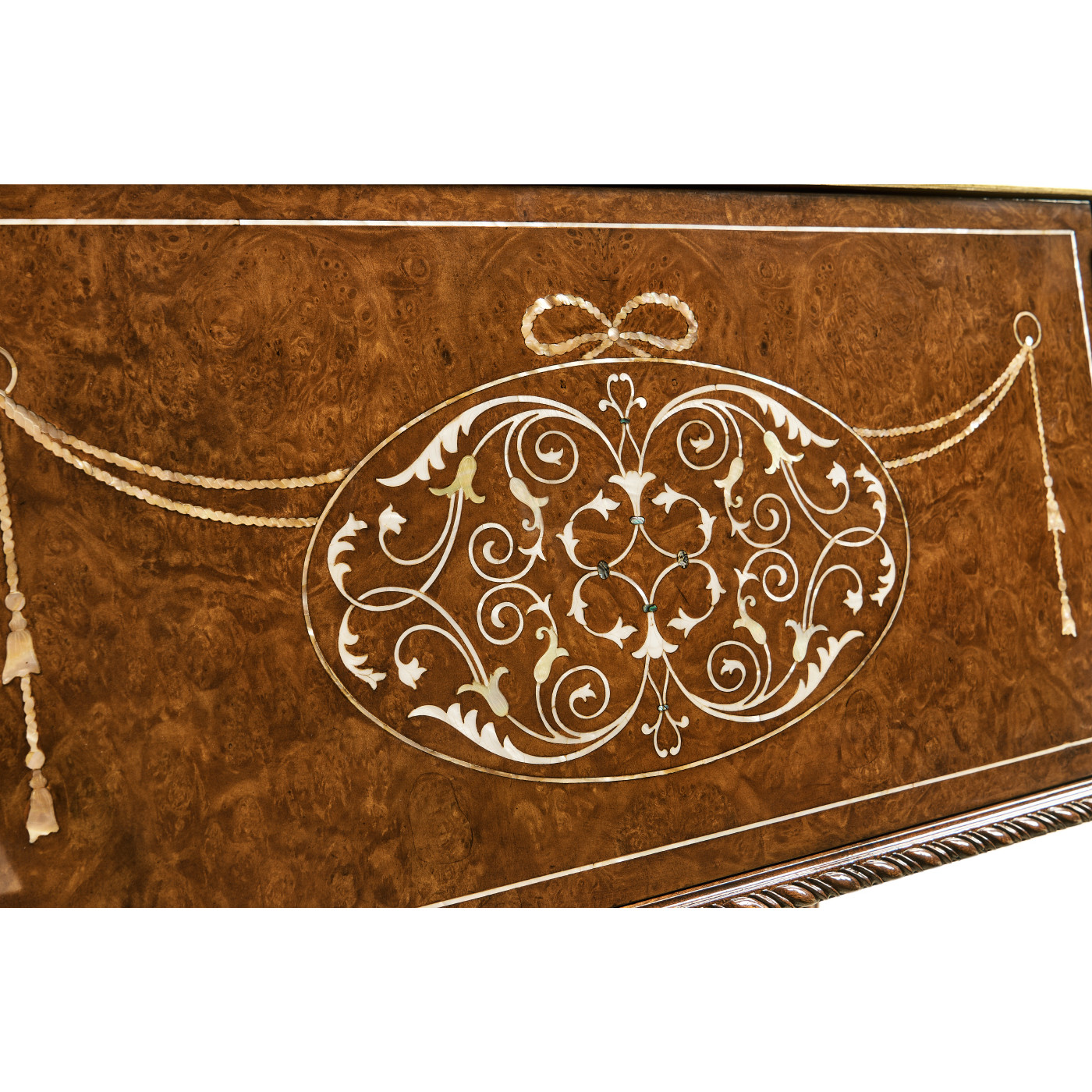 Left Opening Burl & Mother of Pearl Display Cabinet