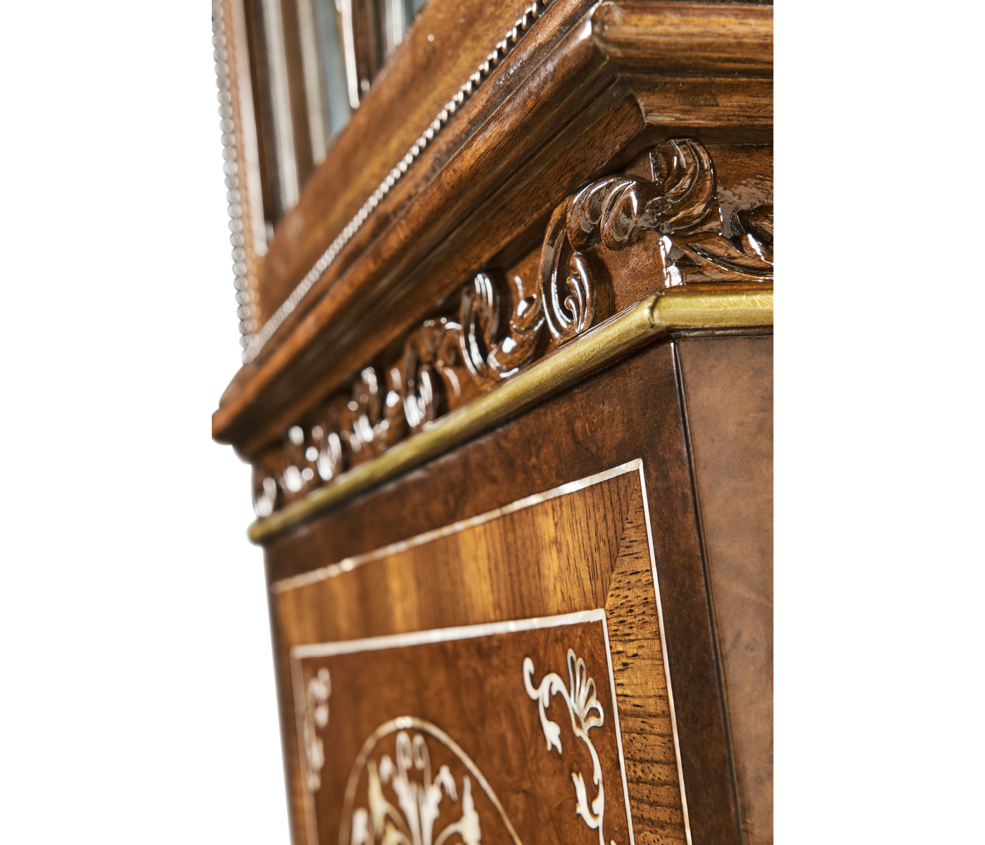 Left Opening Burl & Mother of Pearl Display Cabinet