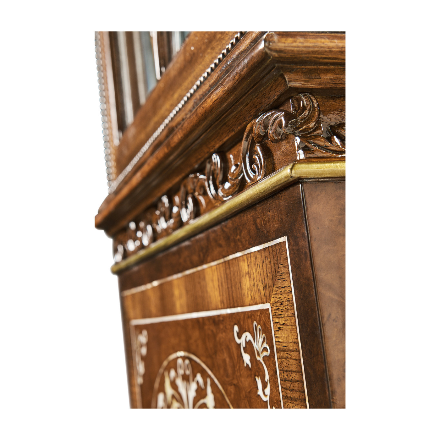 Right Opening Burl & Mother of Pearl Display Cabinet 