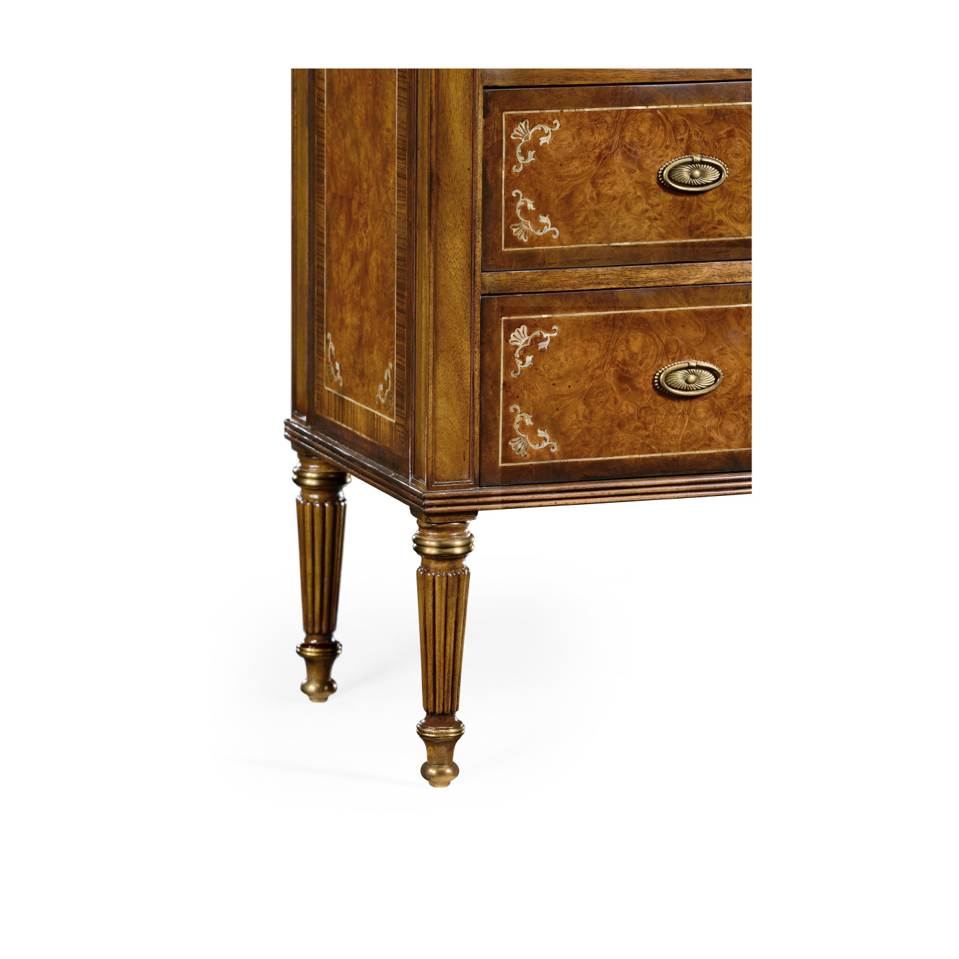 Burl and mother of pearl inlaid chest of drawers