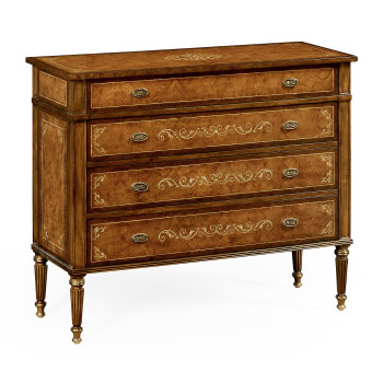 Burl and mother of pearl inlaid chest of drawers