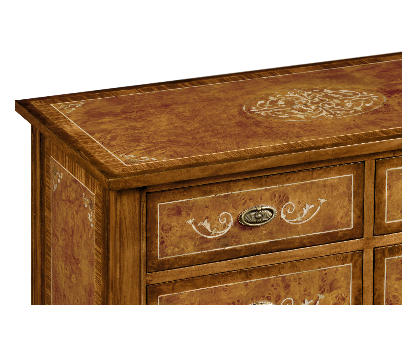 Burl & mother of pearl tall chest of drawers