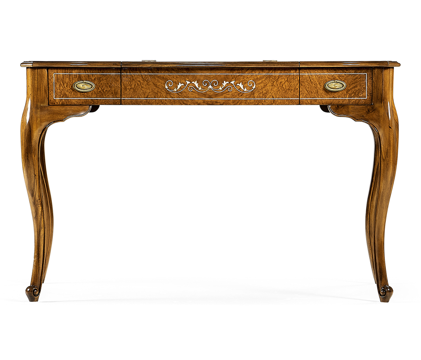 Burl & Mother of Pearl Dressing Table with Hinged Mirror
