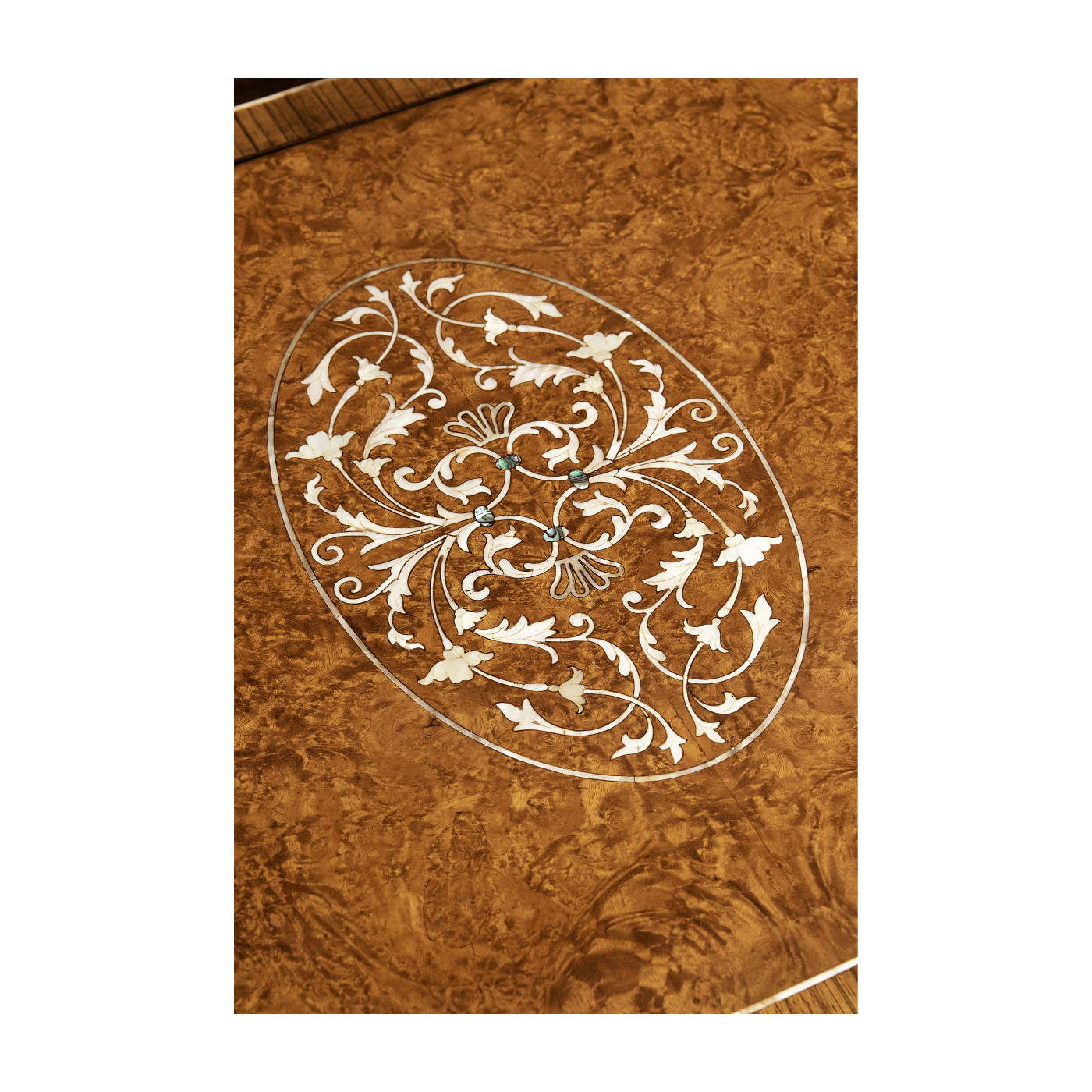 Burl & Mother of Pearl Dressing Table with Hinged Mirror