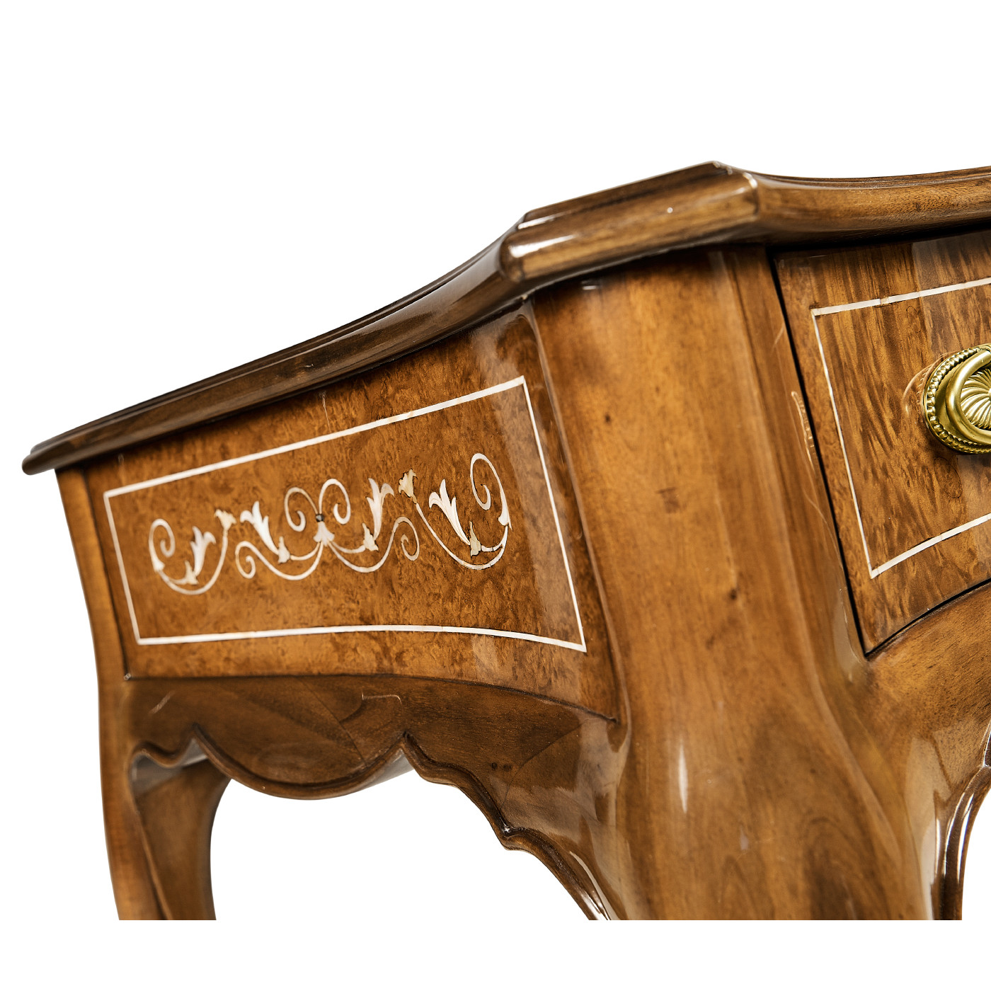 Burl & Mother of Pearl Dressing Table with Hinged Mirror