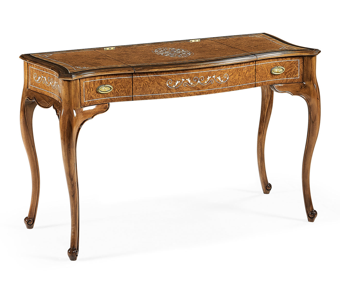 Burl & Mother of Pearl Dressing Table with Hinged Mirror
