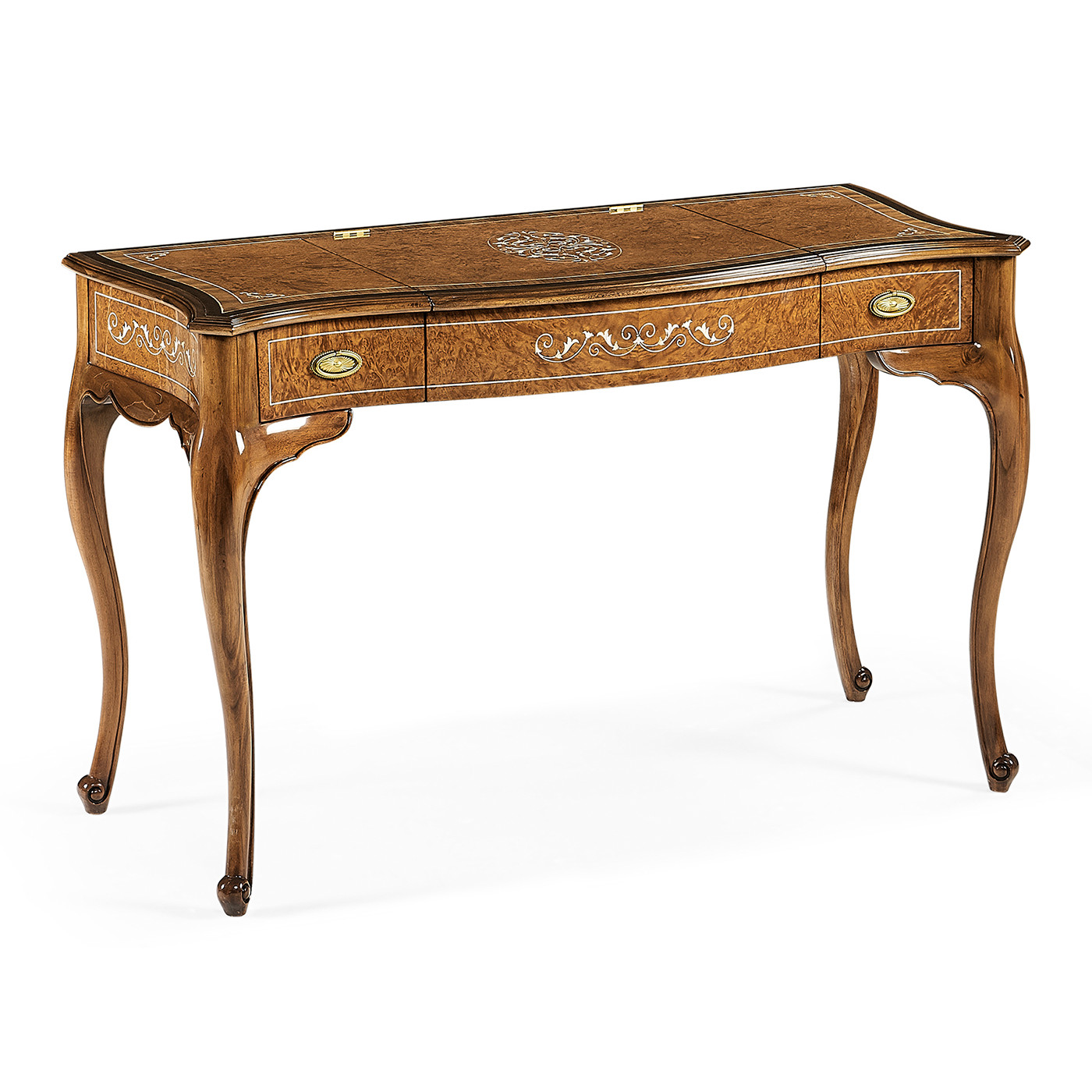 Burl & Mother of Pearl Dressing Table with Hinged Mirror