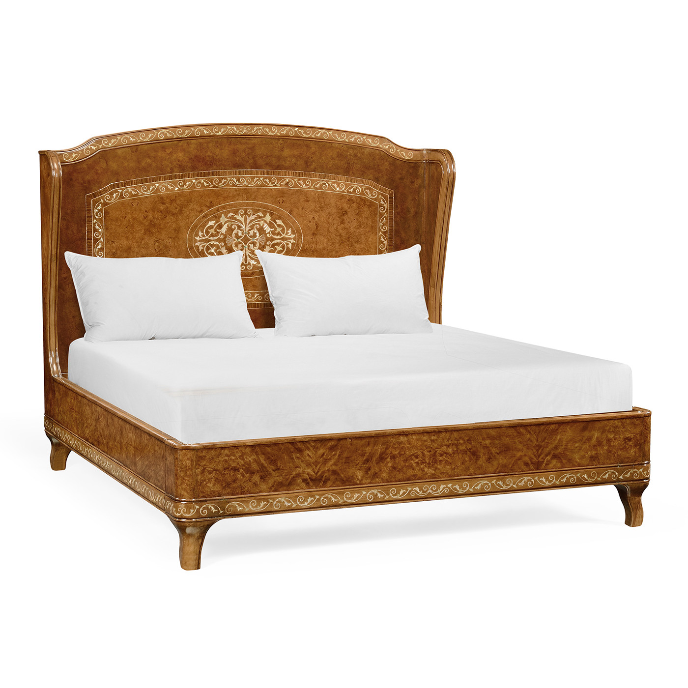 Louis XV Style Burl Walnut & Mother Of Pearl Cali King Bed