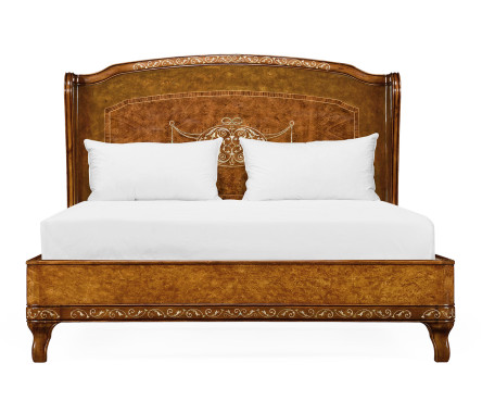 Louis XV Style Burl Walnut & Mother Of Pearl UK King Bed