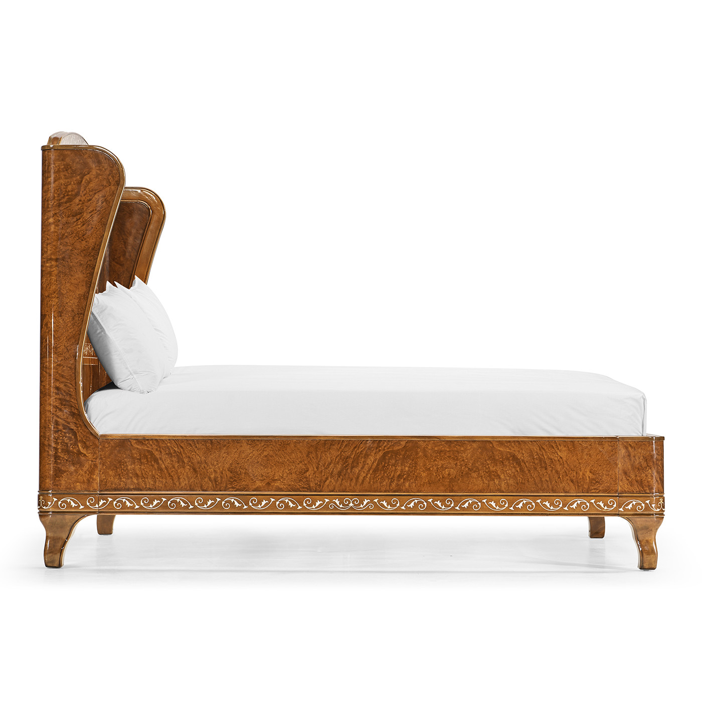 Louis XV Style Burl Walnut & Mother Of Pearl UK Queen Bed
