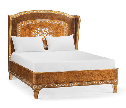 Louis XV Style Burl Walnut & Mother Of Pearl UK Queen Bed
