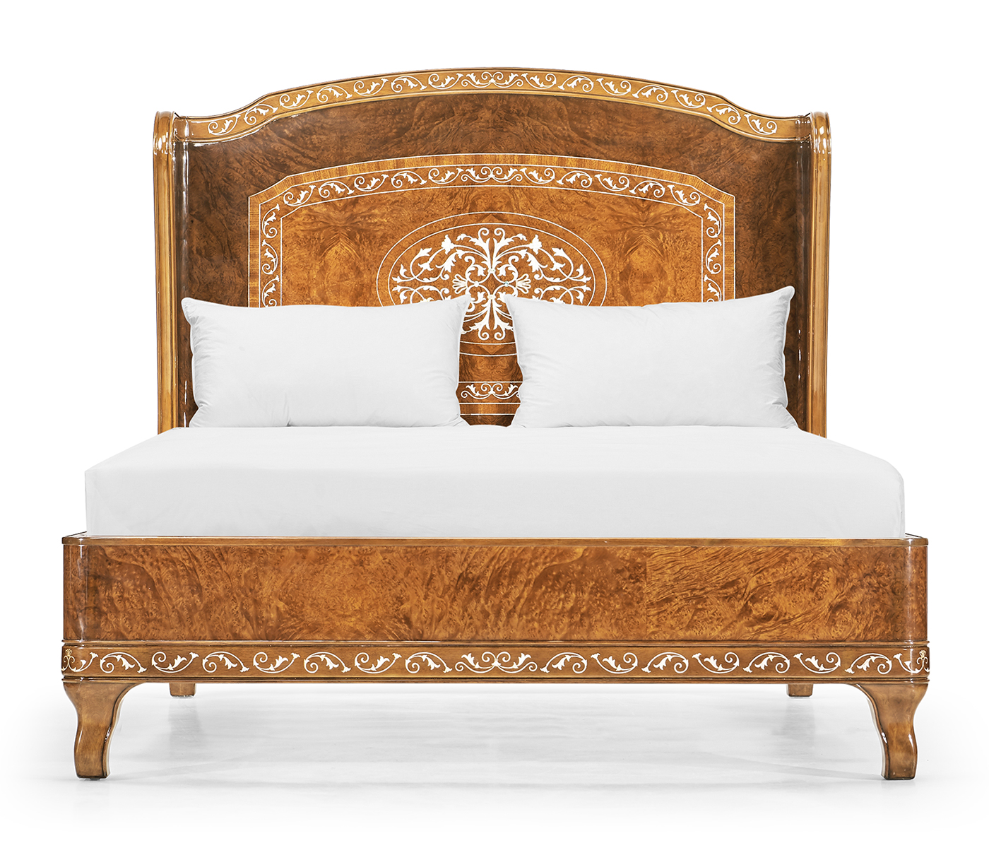 Louis XV Style Burl Walnut & Mother Of Pearl US Queen Bed