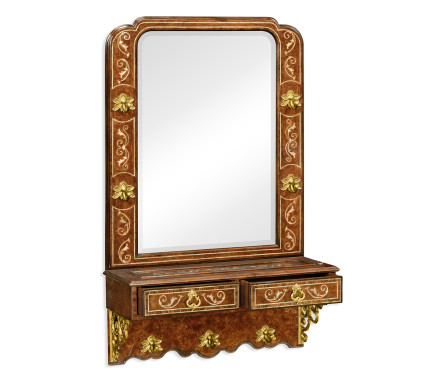 Burl and mother of pearl inlaid hall mirror
